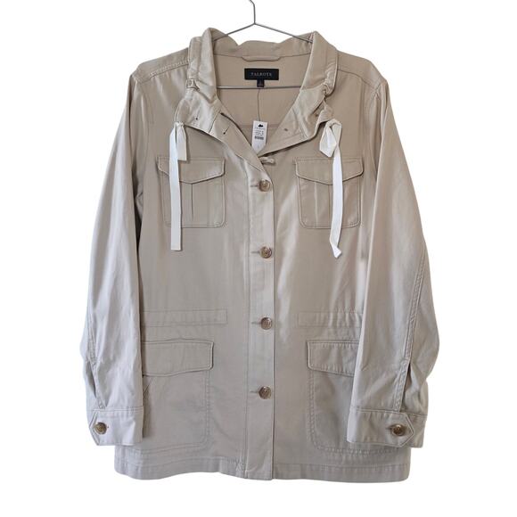 Talbots Button Front Jacket Beige Khaki Women Size L Long Sleeve NEW - Picture 1 of 13